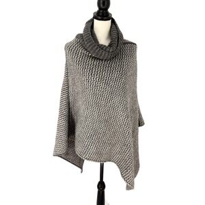 Gray Knit Cowl Neck Poncho Cape Italian Made One Size Elegant‎ Warm Fall Winter